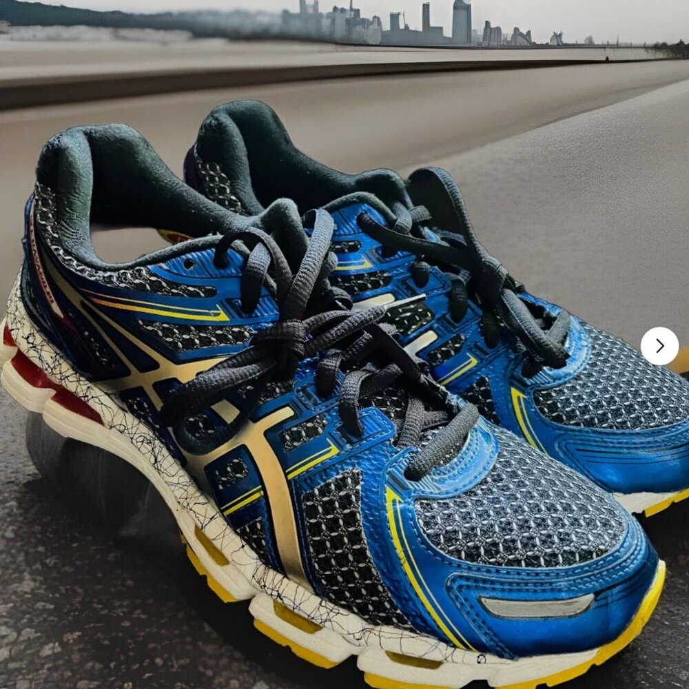 Mint Condition Asics GEL Kayano 19 Vintage Black Blue Yellow Red Men 7.5 Wmns 9